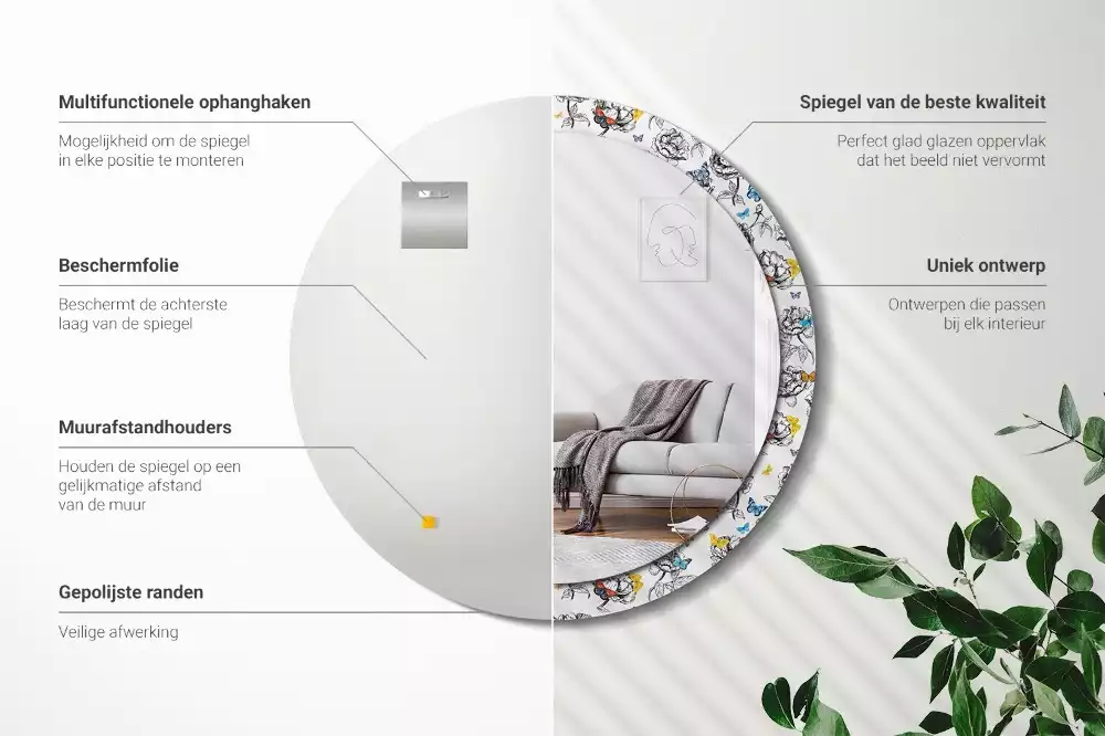 Miroir rond imprimé Papillons colorés