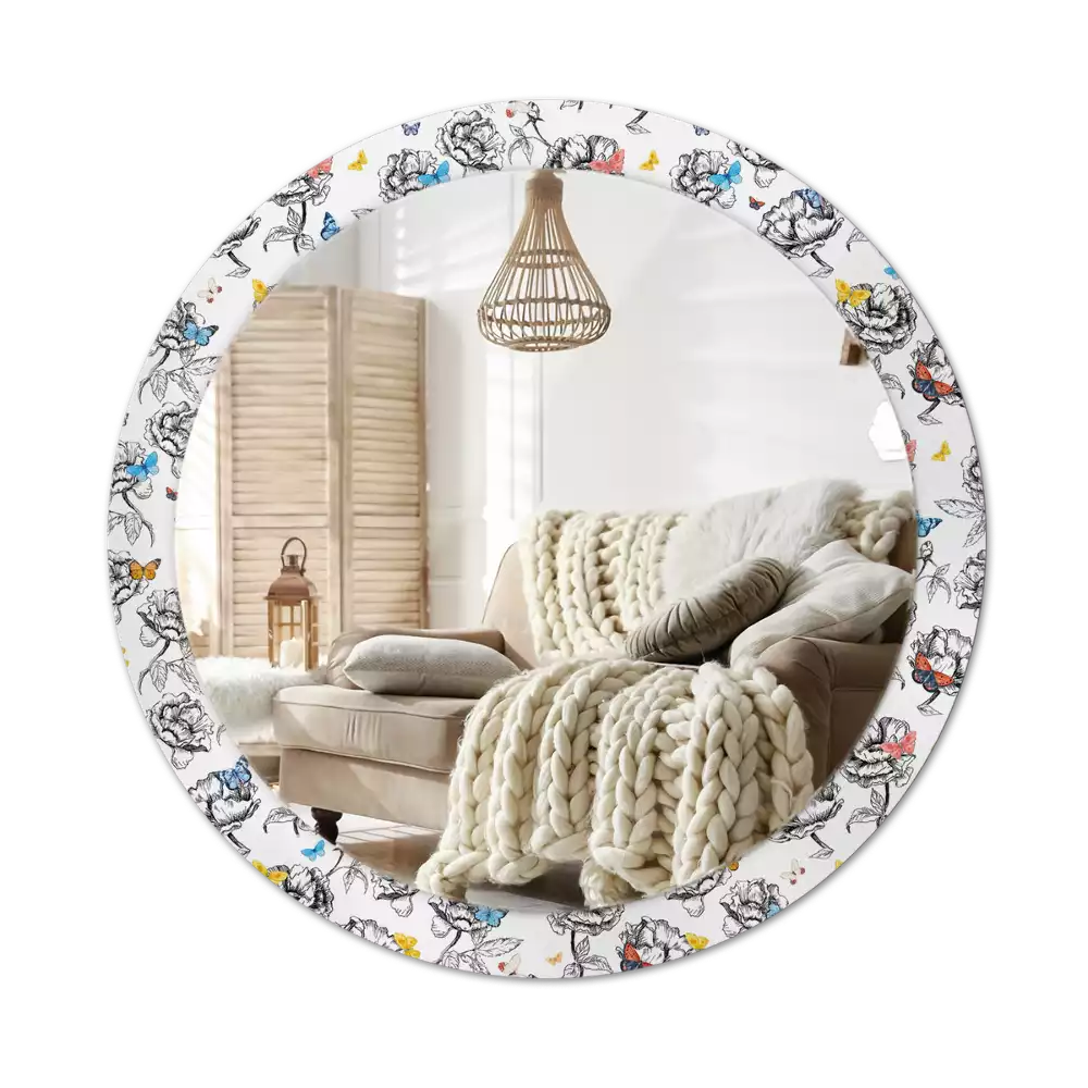 Miroir rond imprimé Papillons colorés