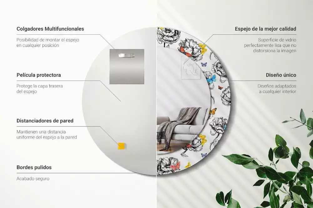 Miroir rond imprimé Papillons colorés