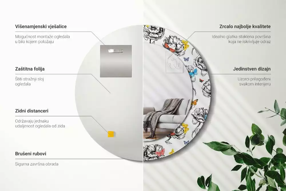 Miroir rond imprimé Papillons colorés