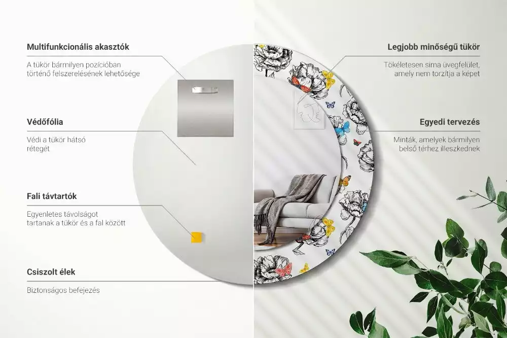 Miroir rond imprimé Papillons colorés