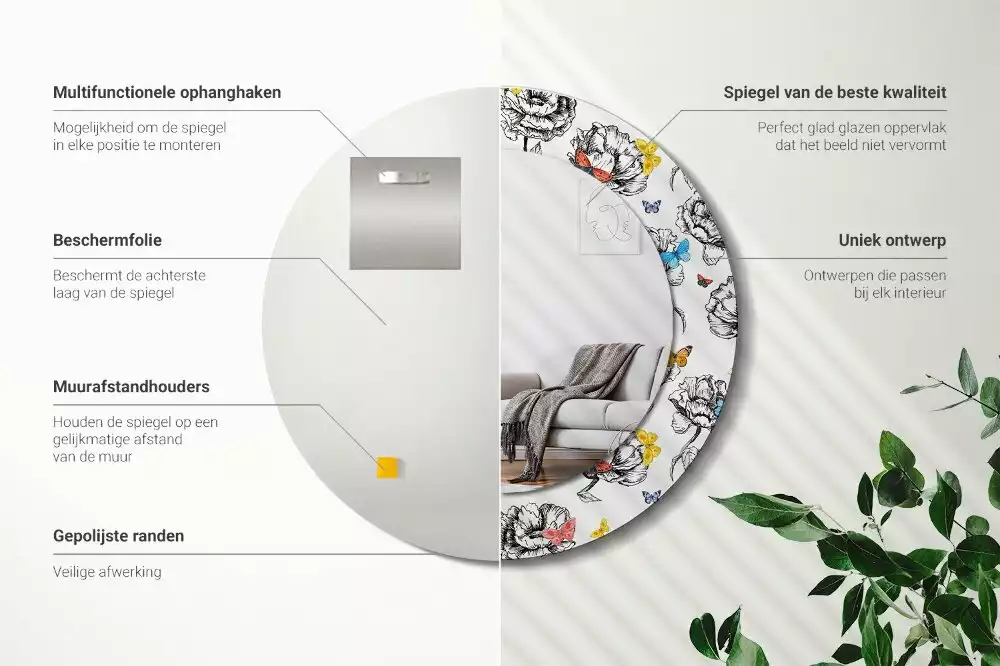 Miroir rond imprimé Papillons colorés