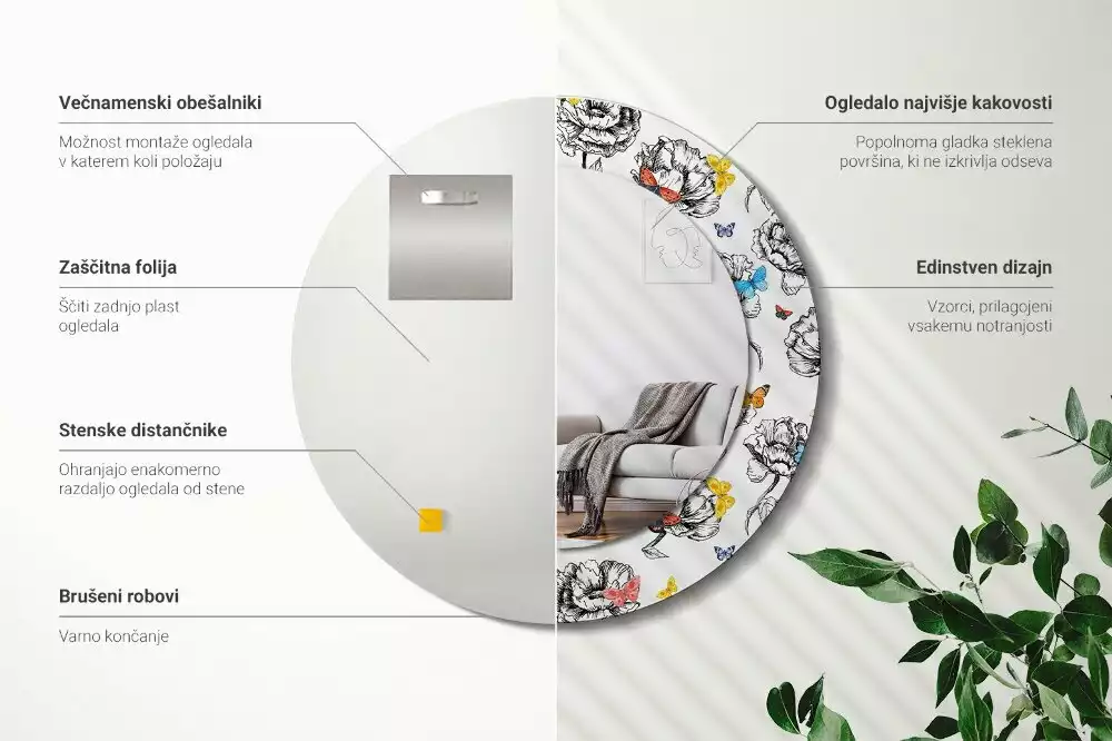 Miroir rond imprimé Papillons colorés