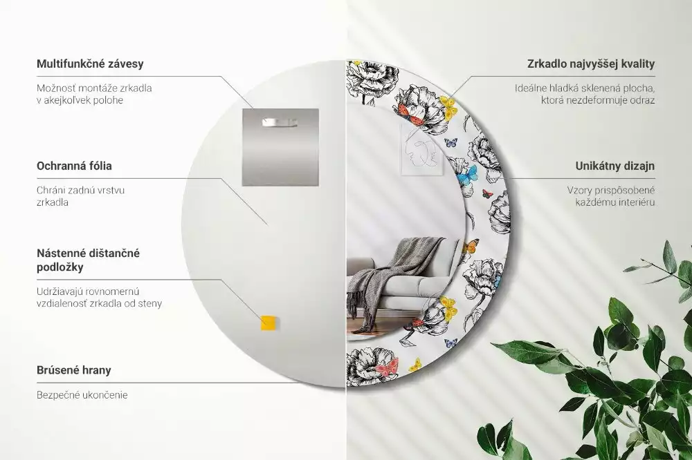 Miroir rond imprimé Papillons colorés