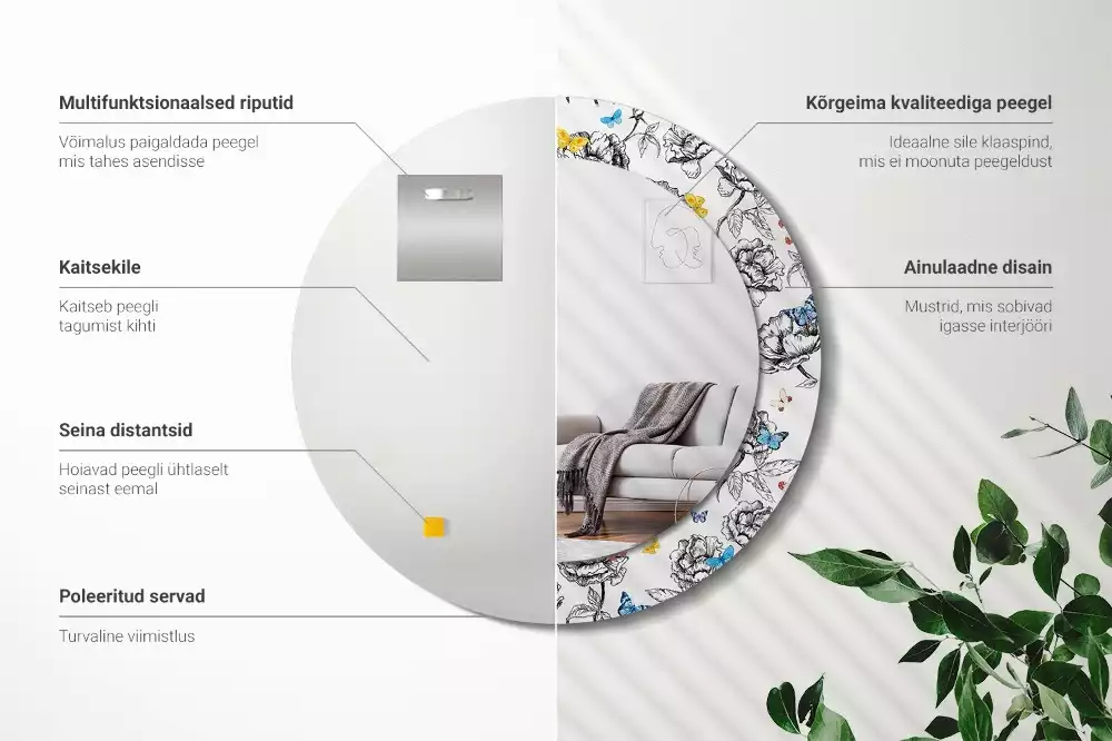 Miroir rond imprimé Papillons colorés