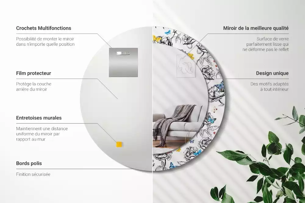 Miroir rond imprimé Papillons colorés