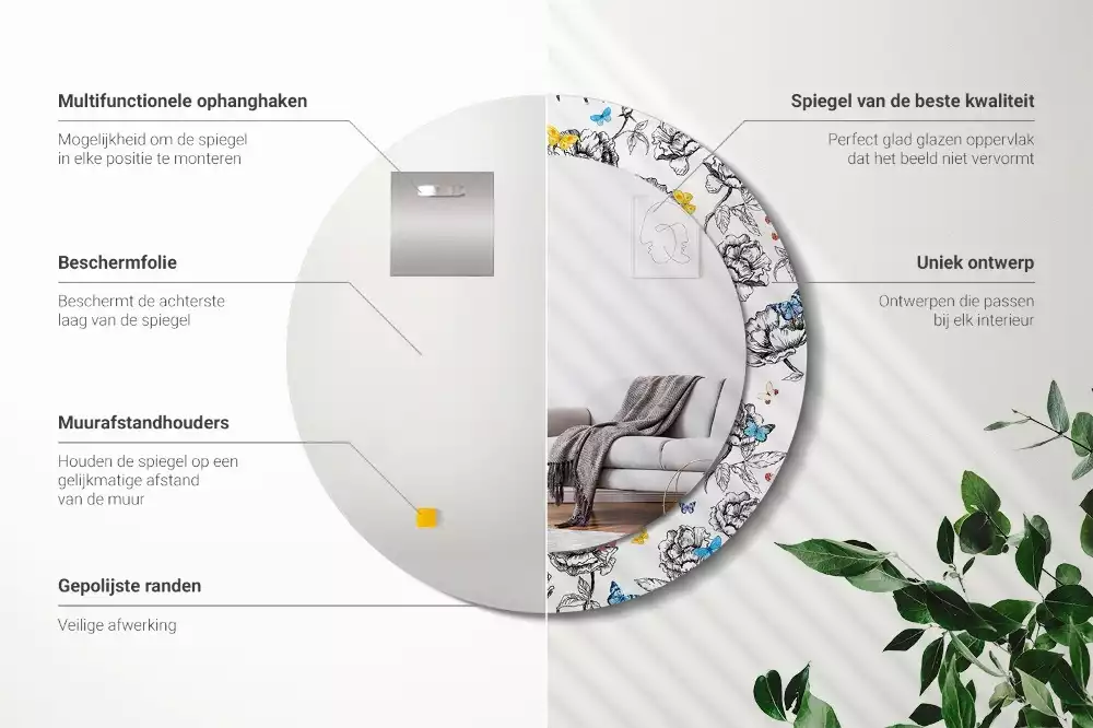 Miroir rond imprimé Papillons colorés