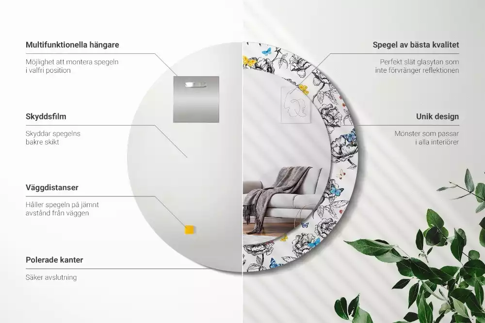 Miroir rond imprimé Papillons colorés