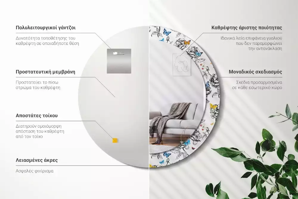 Miroir rond imprimé Papillons colorés