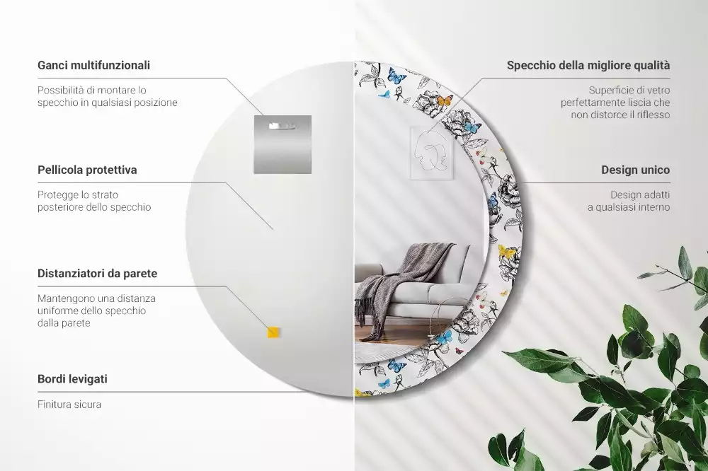 Miroir rond imprimé Papillons colorés