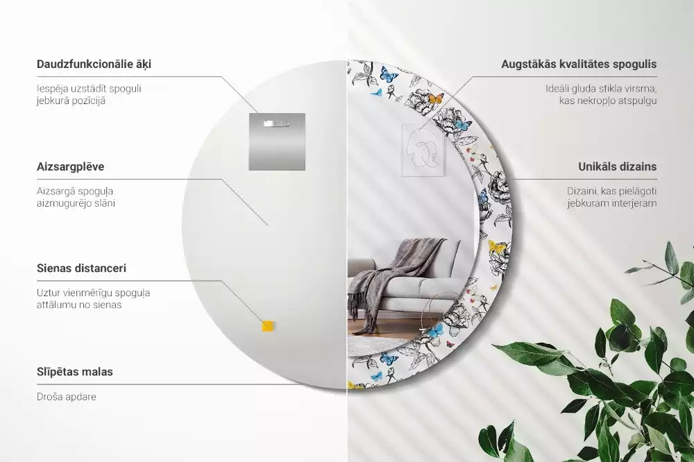 Miroir rond imprimé Papillons colorés