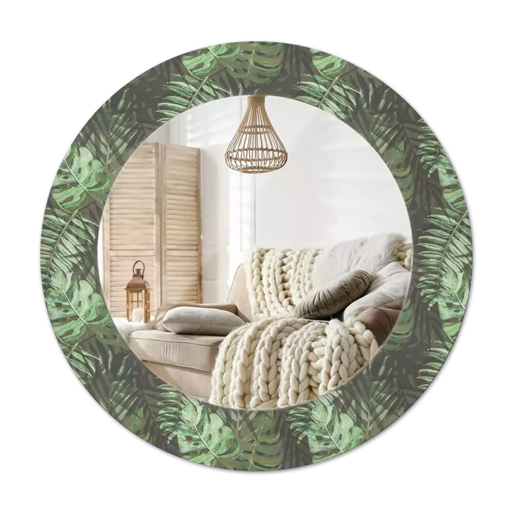 Miroir rond avec décoration Feuilles tropicales