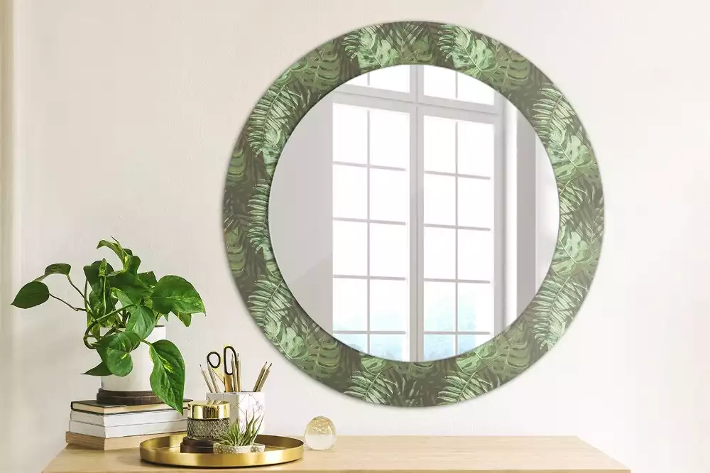 Miroir rond avec décoration Feuilles tropicales