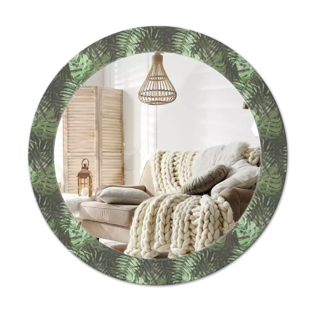 Miroir rond avec décoration Feuilles tropicales
