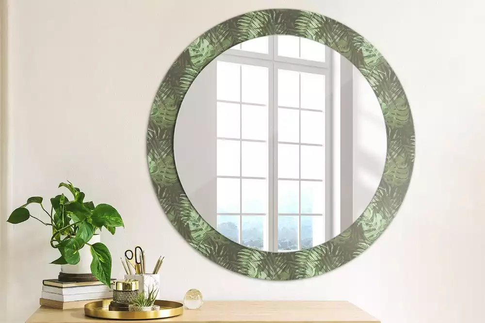 Miroir rond avec décoration Feuilles tropicales