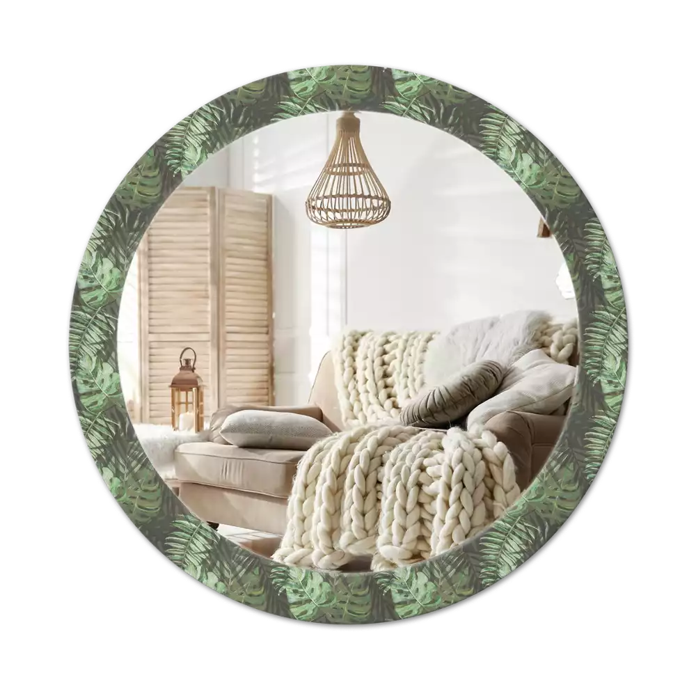 Miroir rond avec décoration Feuilles tropicales