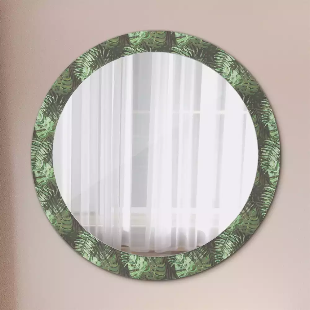 Miroir rond avec décoration Feuilles tropicales