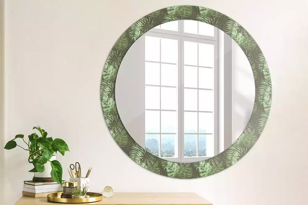 Miroir rond avec décoration Feuilles tropicales