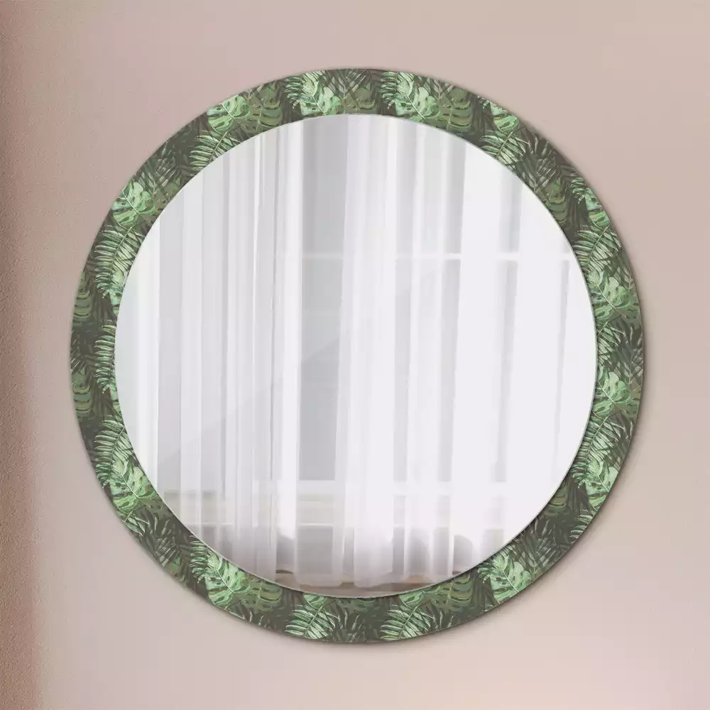 Miroir rond avec décoration Feuilles tropicales