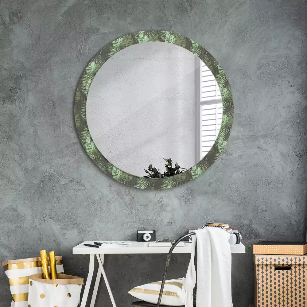 Miroir rond avec décoration Feuilles tropicales