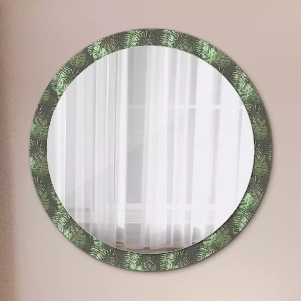 Miroir rond avec décoration Feuilles tropicales