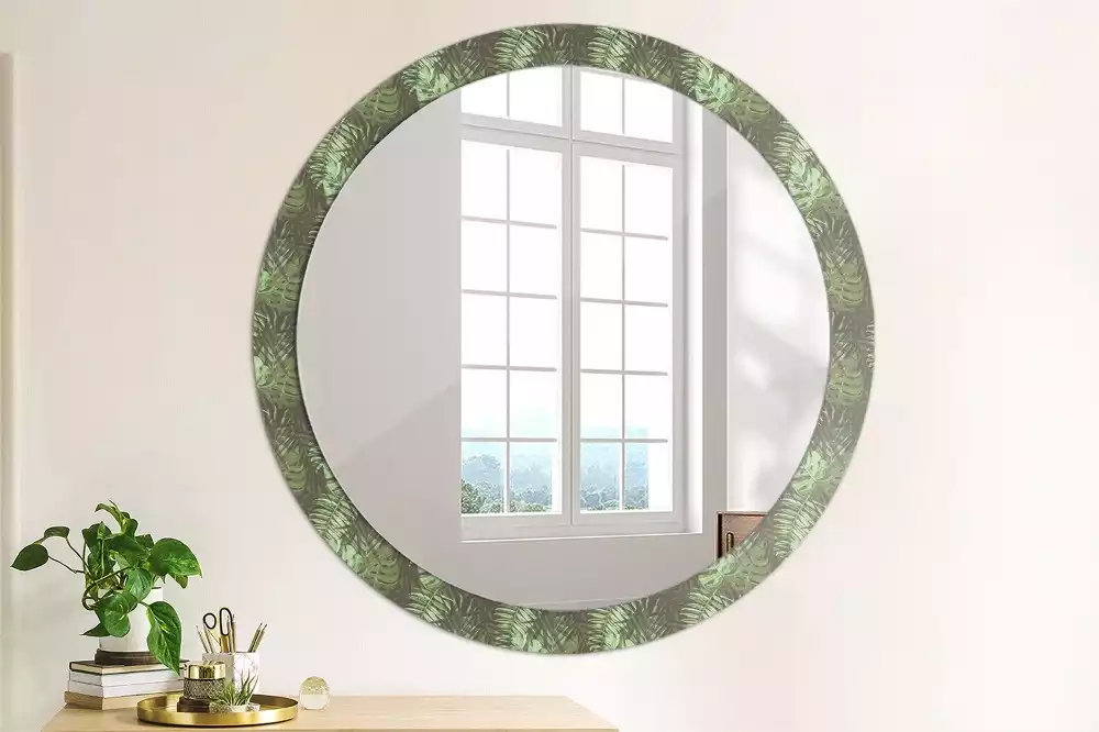 Miroir rond avec décoration Feuilles tropicales