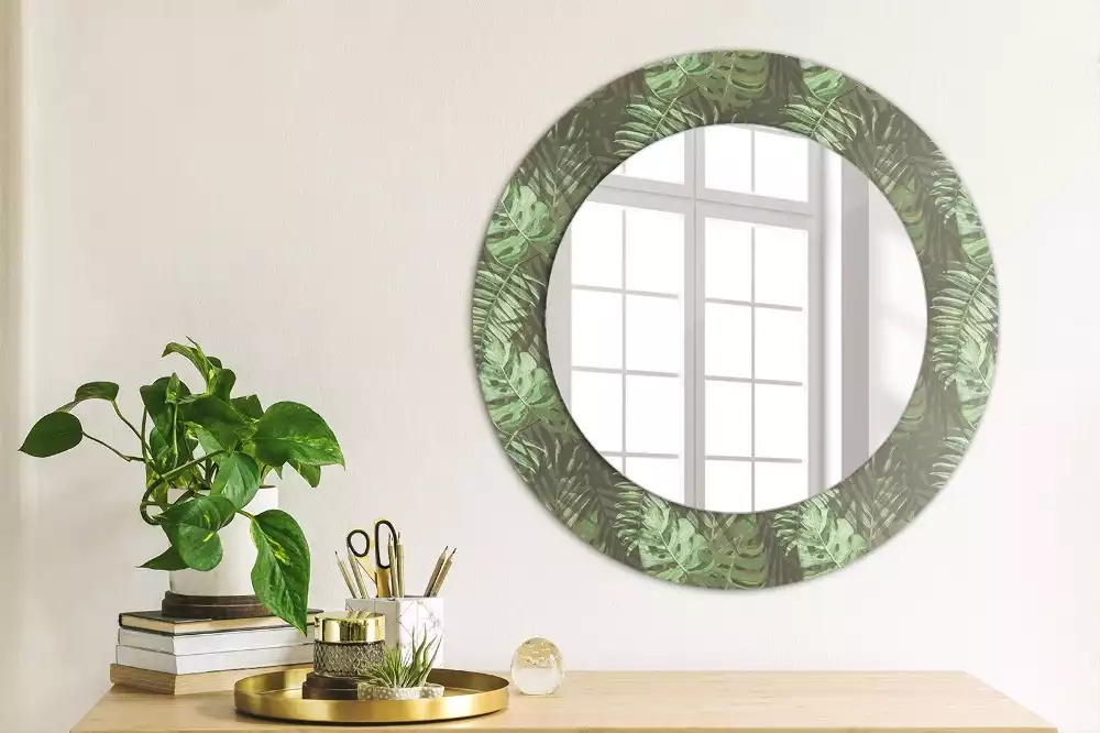 Miroir rond avec décoration Feuilles tropicales