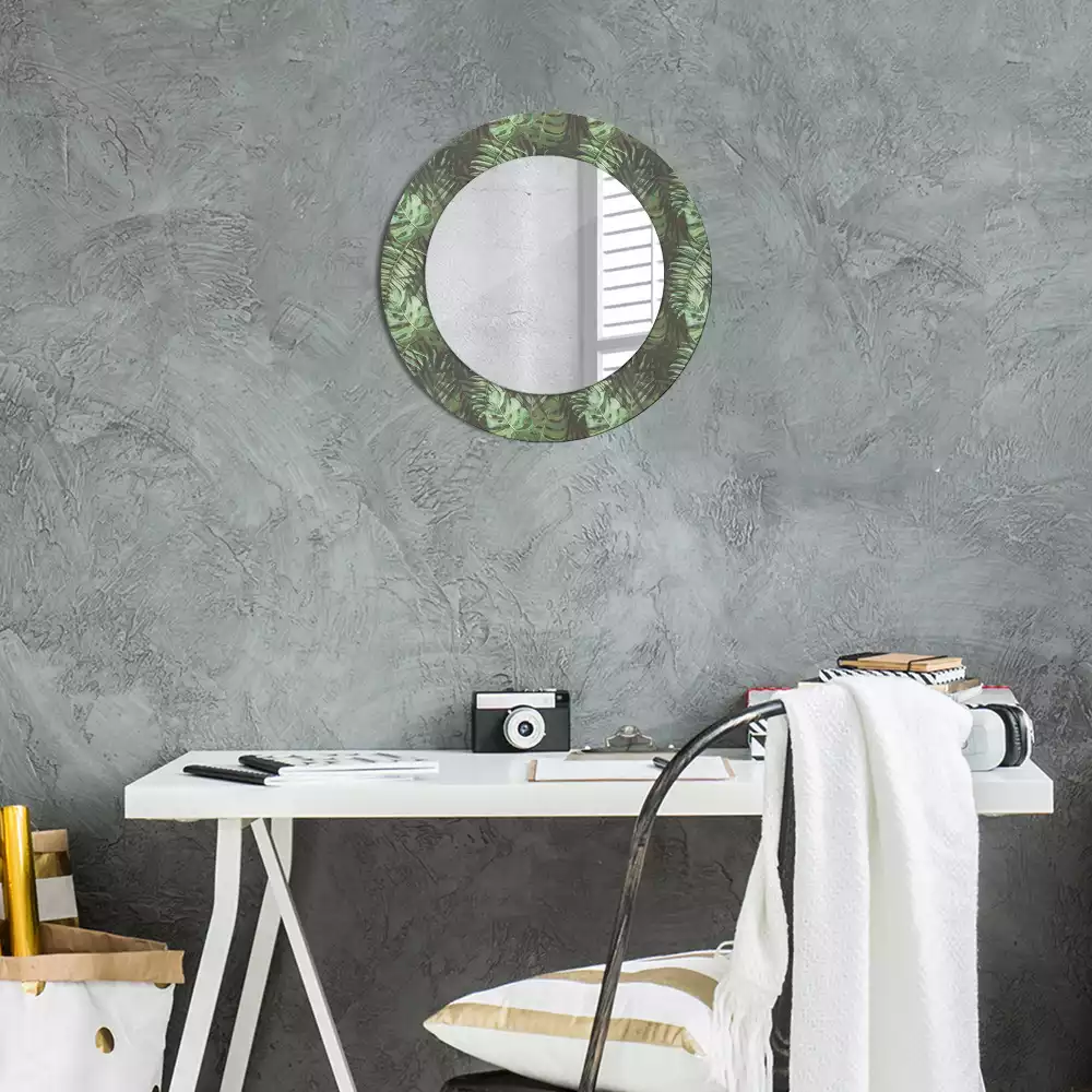 Miroir rond avec décoration Feuilles tropicales
