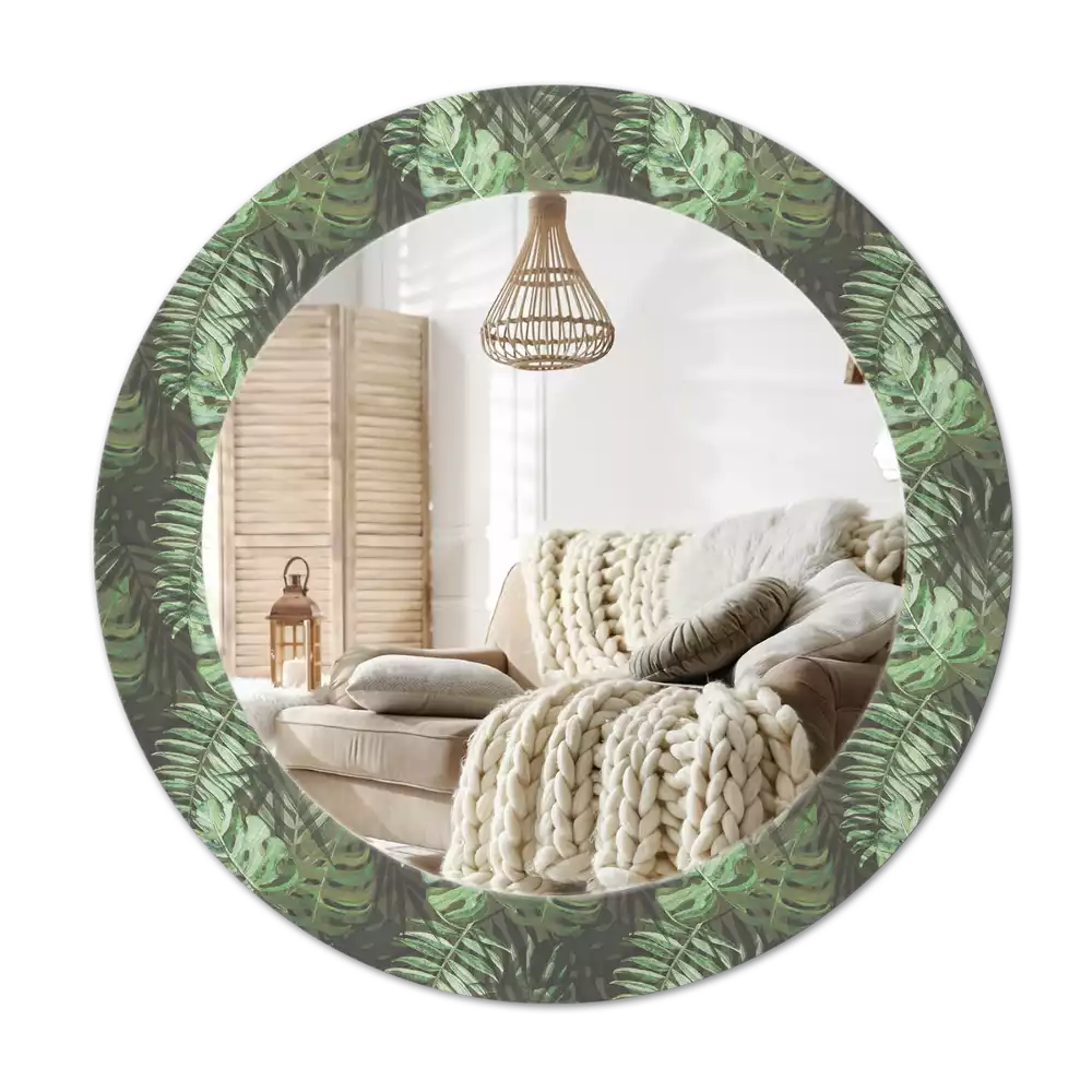 Miroir rond avec décoration Feuilles tropicales