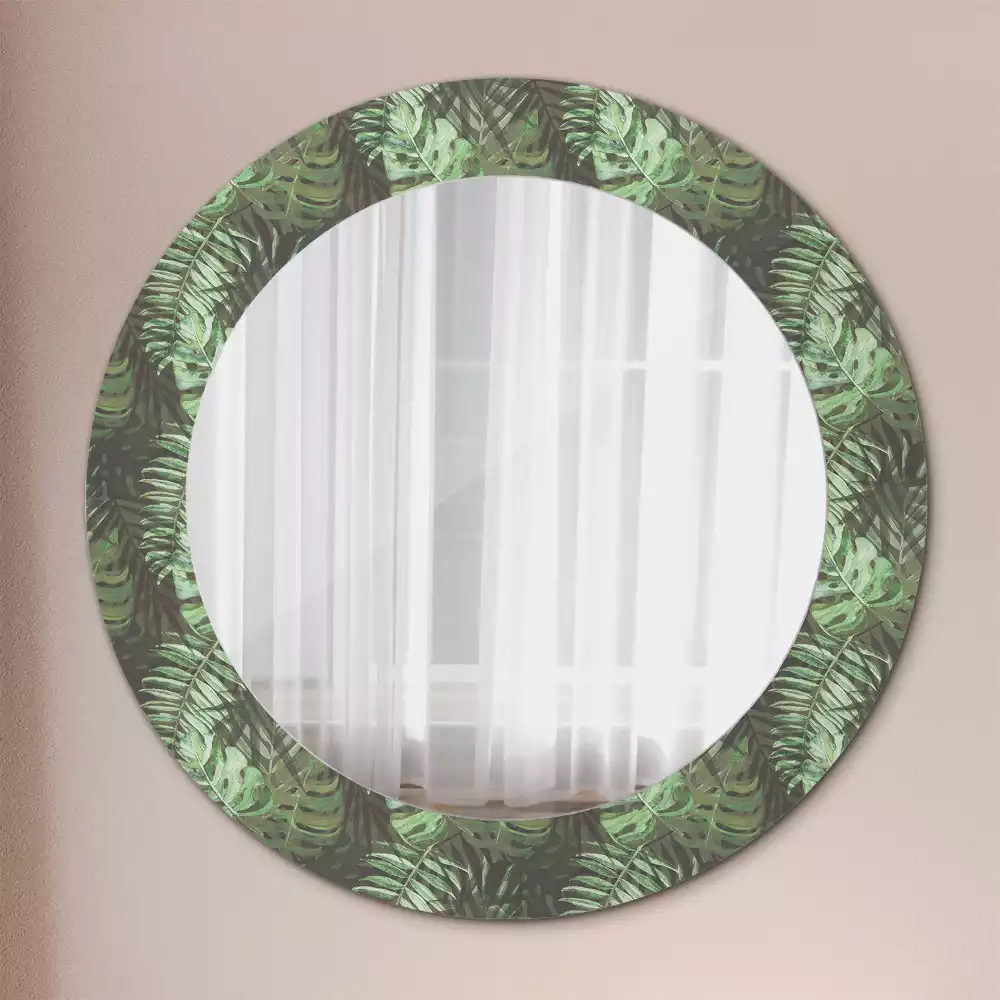 Miroir rond avec décoration Feuilles tropicales