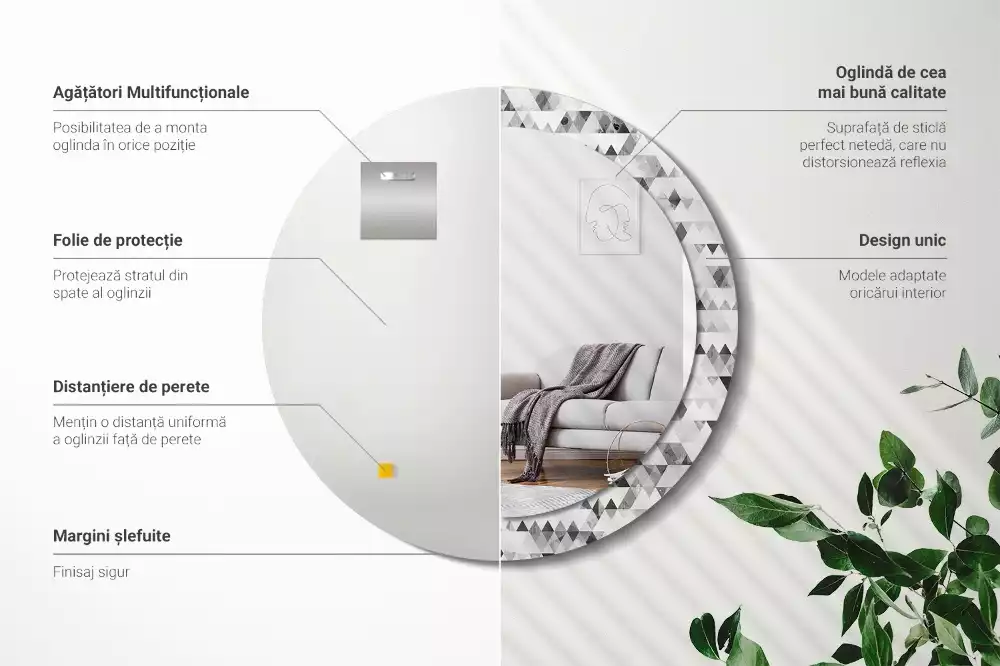 Miroir rond imprimé Triangles