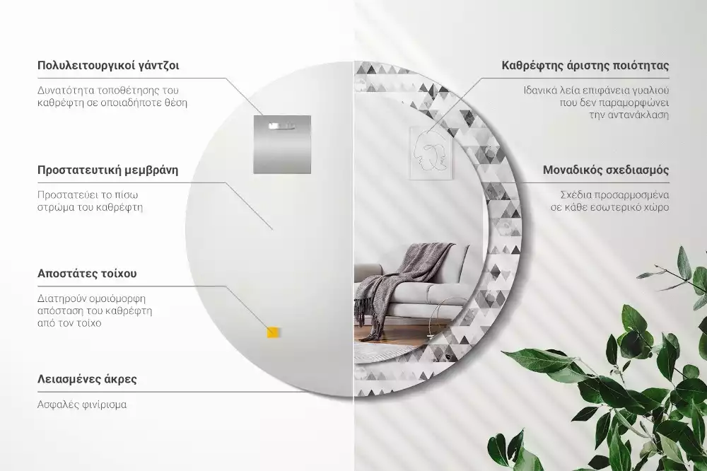 Miroir rond imprimé Triangles