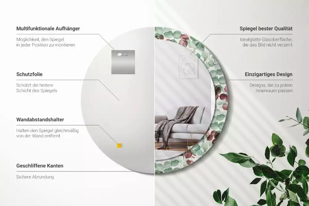 Miroir rond avec décoration Eucalyptus