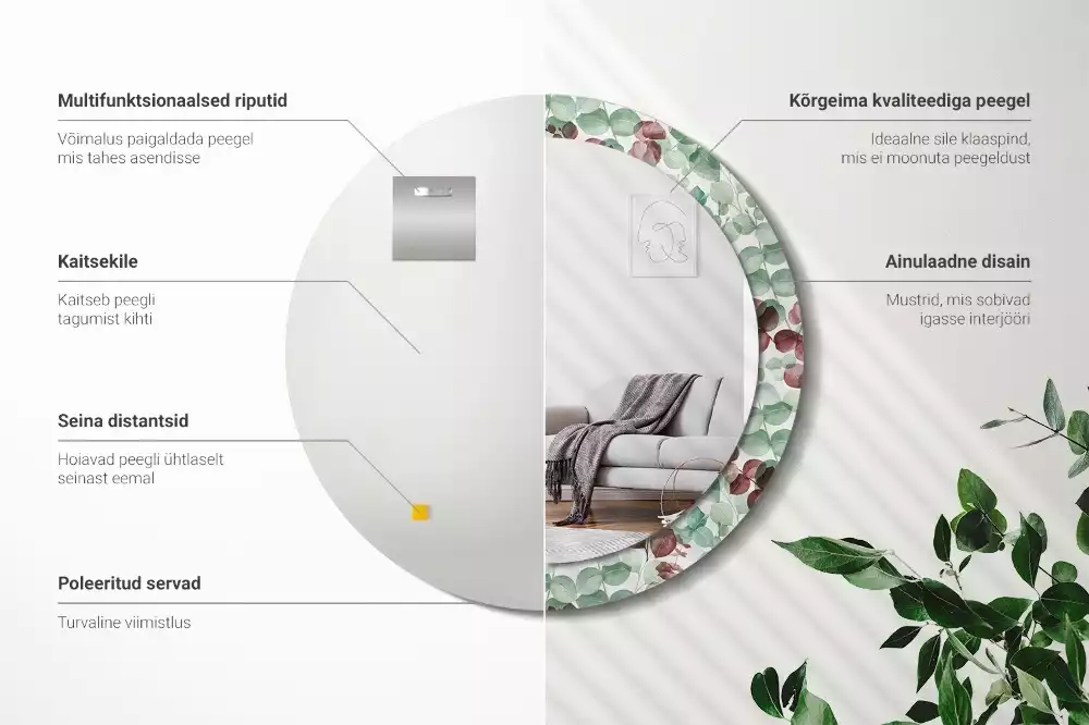 Miroir rond avec décoration Eucalyptus