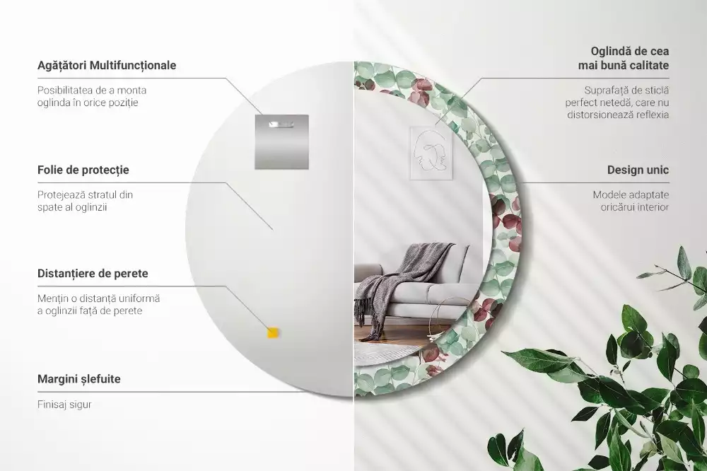 Miroir rond avec décoration Eucalyptus