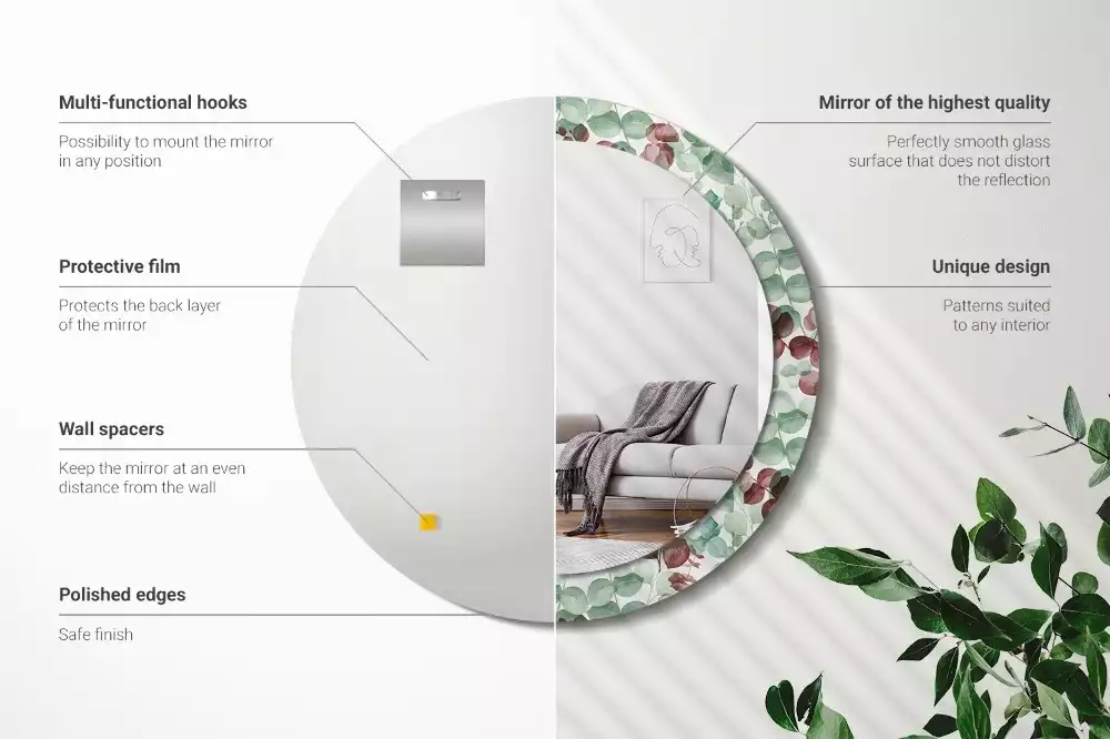 Miroir rond avec décoration Eucalyptus
