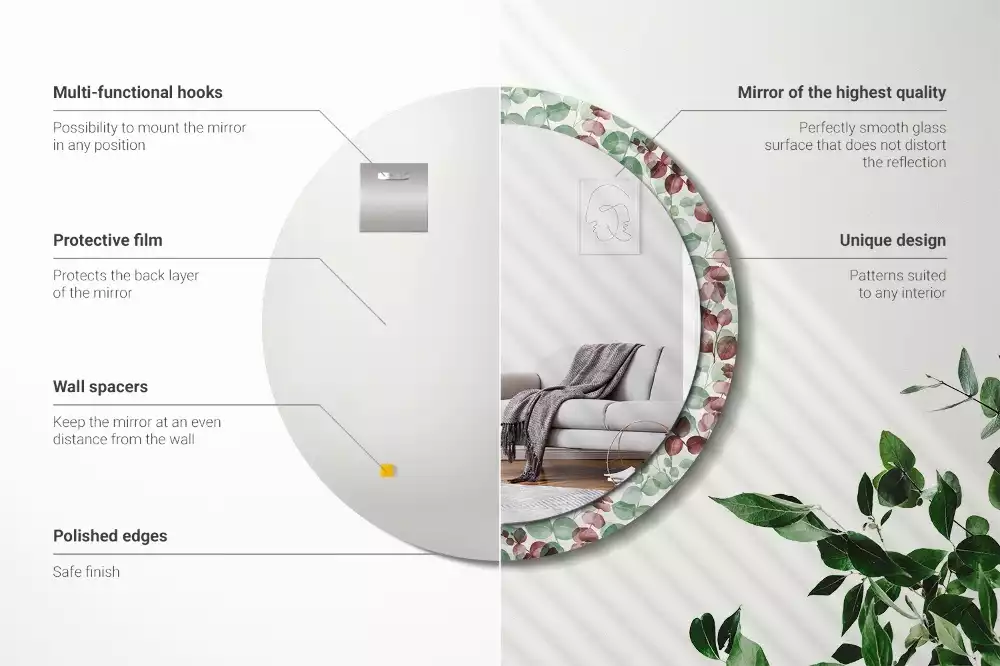 Miroir rond avec décoration Eucalyptus