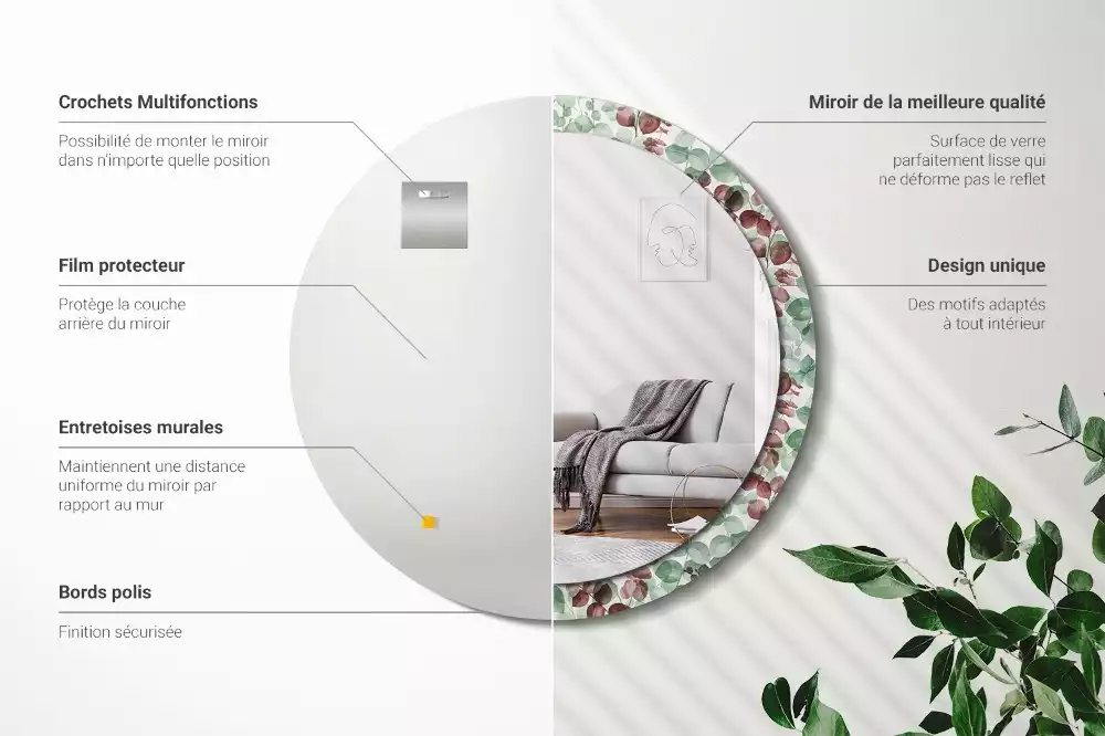 Miroir rond avec décoration Eucalyptus