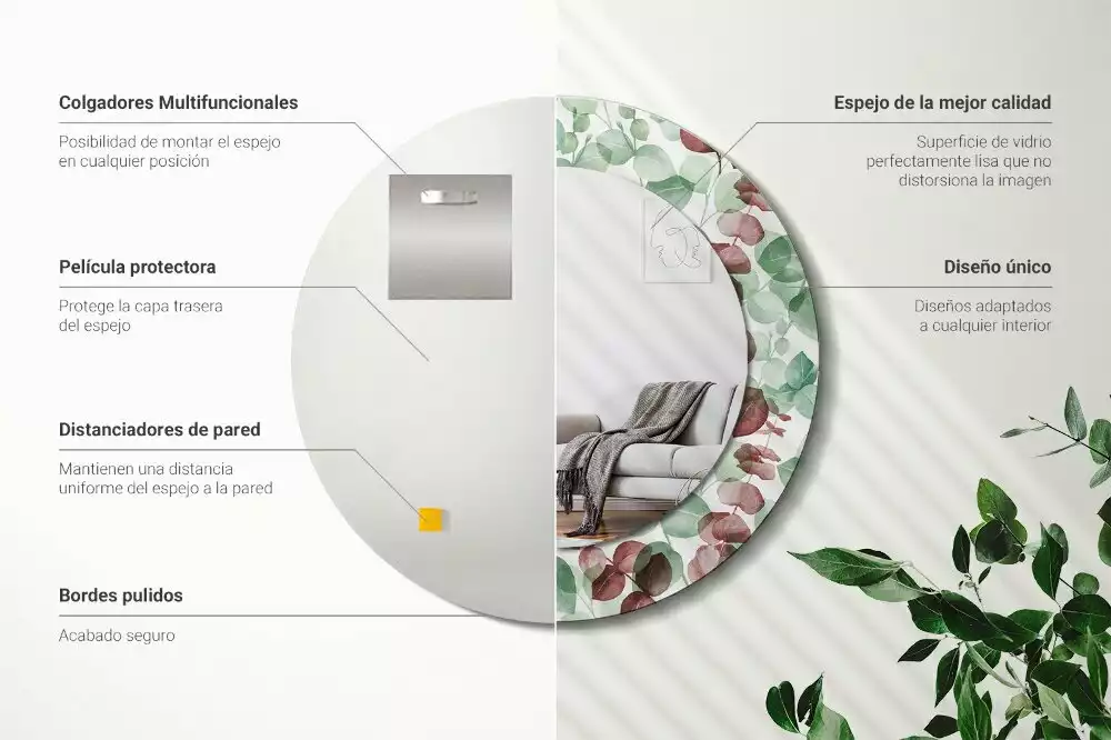 Miroir rond avec décoration Eucalyptus