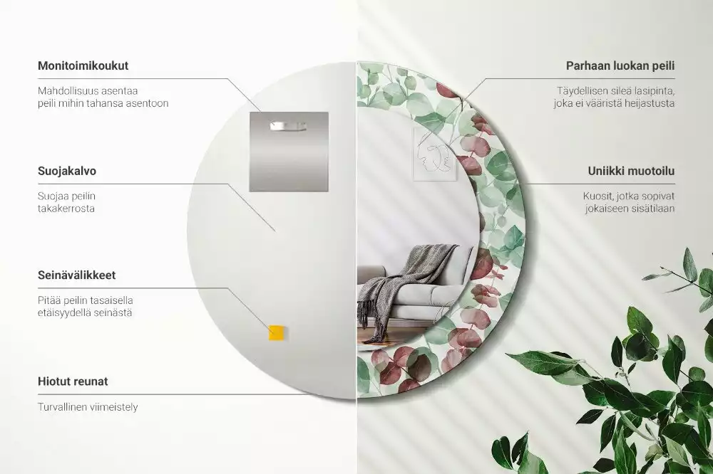 Miroir rond avec décoration Eucalyptus
