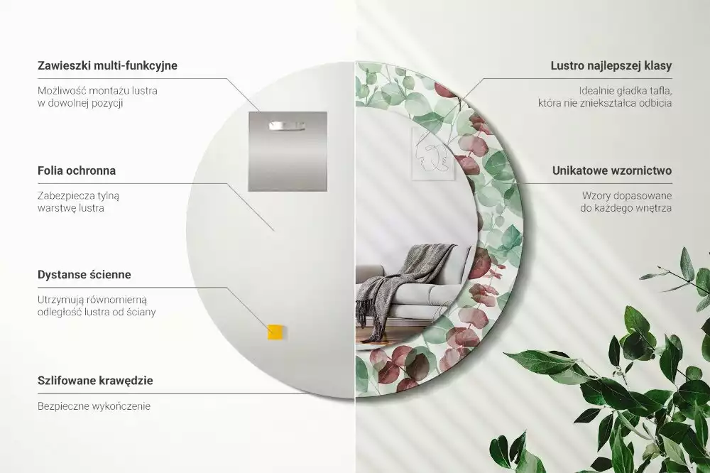 Miroir rond avec décoration Eucalyptus