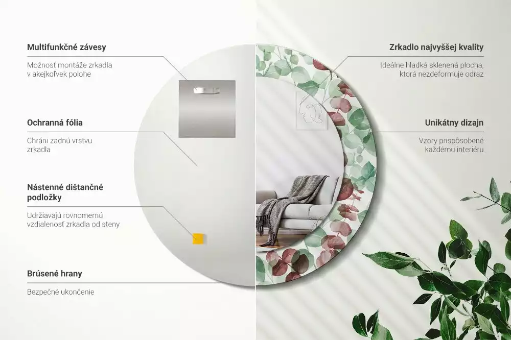 Miroir rond avec décoration Eucalyptus