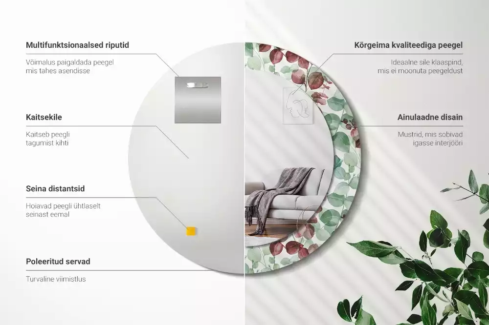 Miroir rond avec décoration Eucalyptus