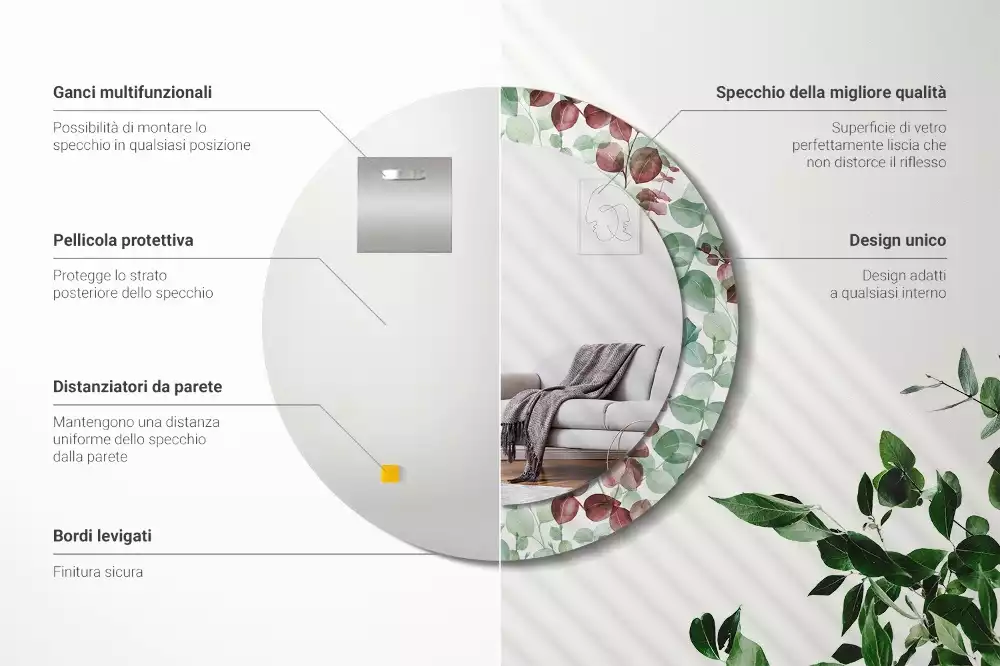 Miroir rond avec décoration Eucalyptus