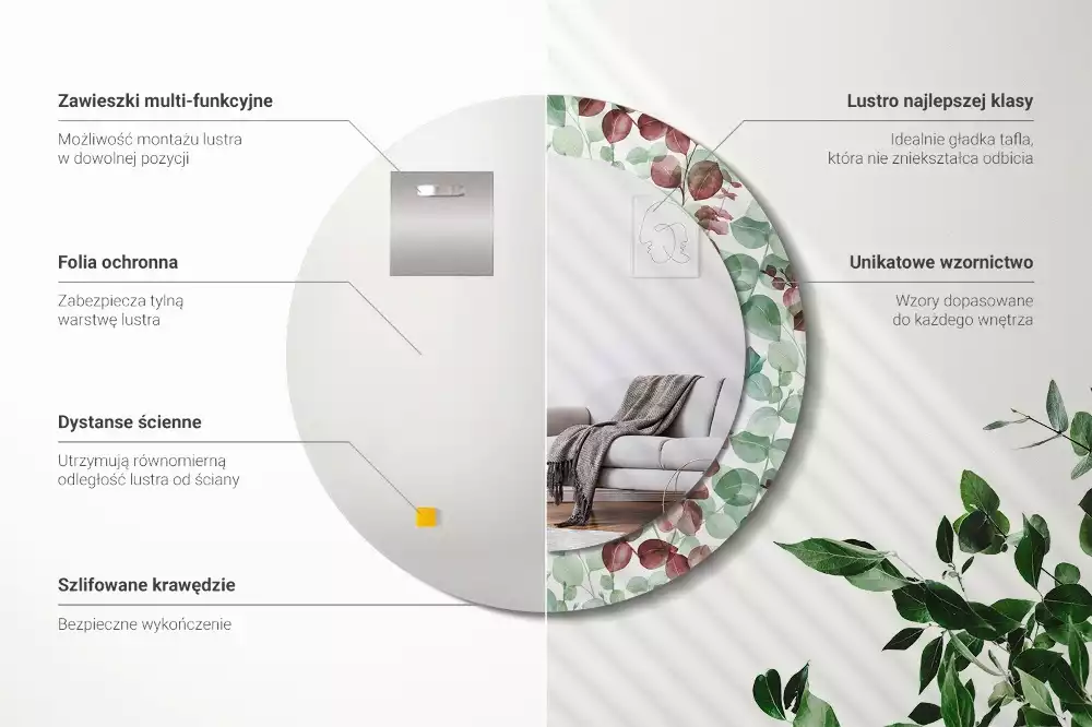 Miroir rond avec décoration Eucalyptus