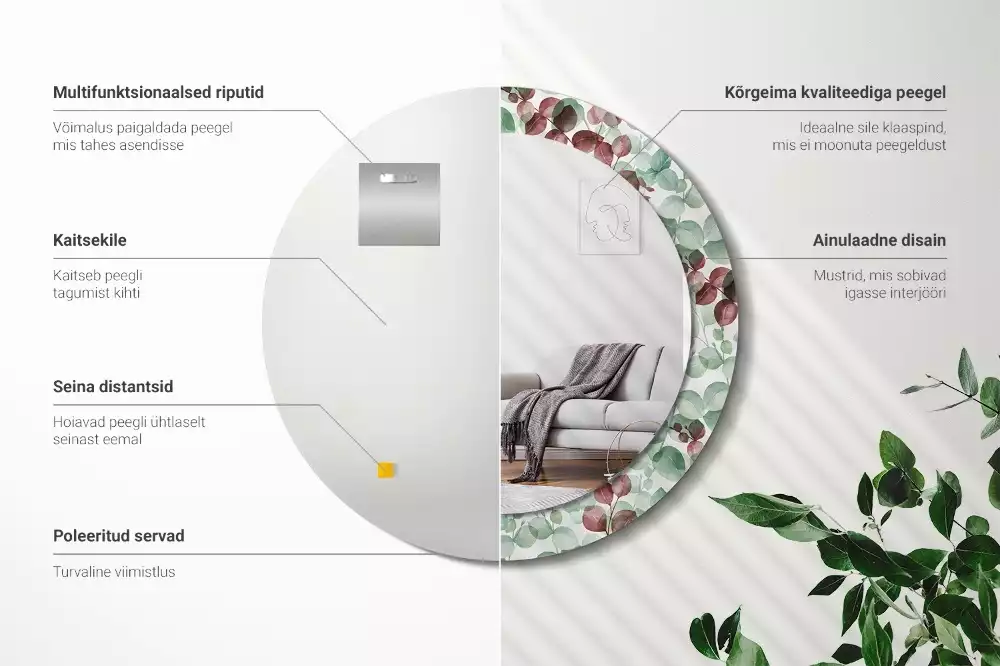 Miroir rond avec décoration Eucalyptus