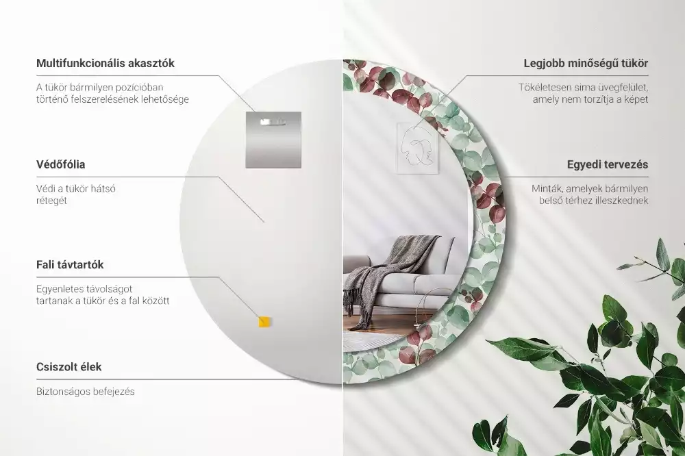 Miroir rond avec décoration Eucalyptus