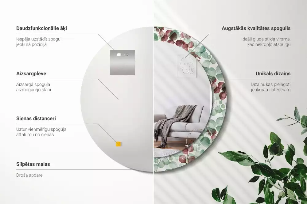Miroir rond avec décoration Eucalyptus