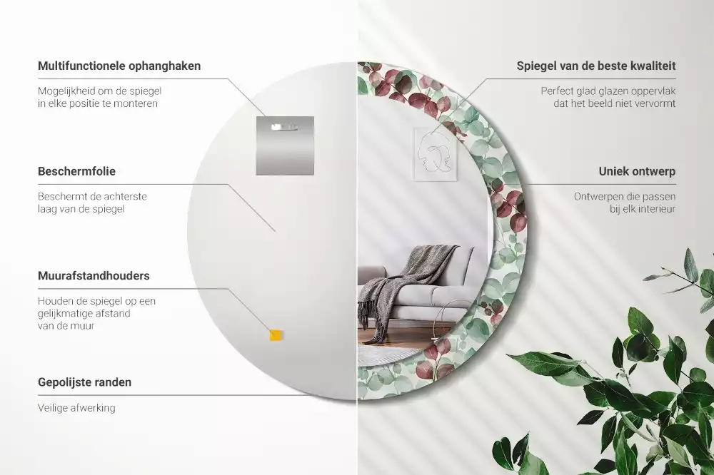 Miroir rond avec décoration Eucalyptus