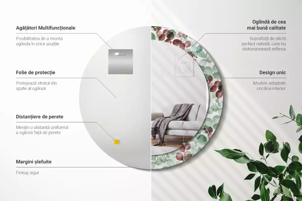 Miroir rond avec décoration Eucalyptus